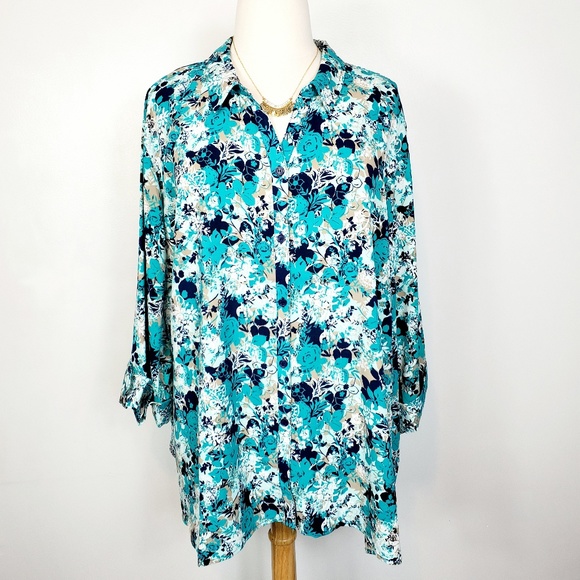 Catherines Tops - Catherines Button Up With Collar 3/4 Sleeve Top 5X
